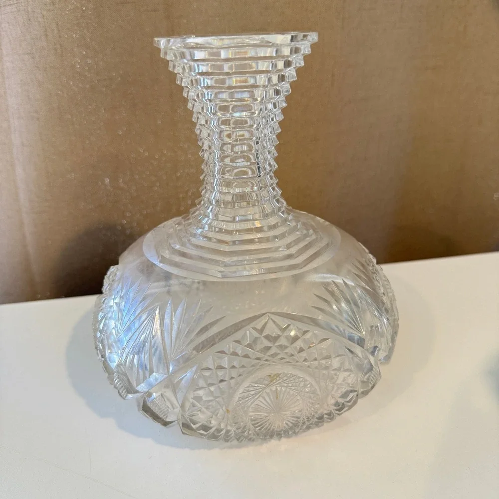 Antique American Brilliant Cut Crystal Decanter Starburst Diamond Pattern